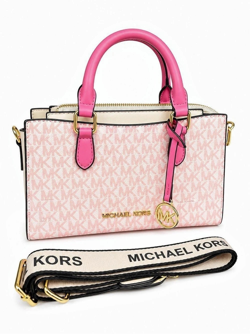 Michael Kors Laila Small Signature Logo Satchel Pink & White